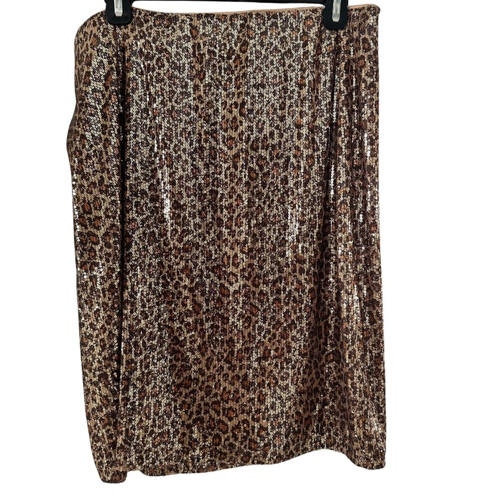 Cable & Gauge Leopard Print Sequin Pencil Skirt Gold Brown NWT Size M